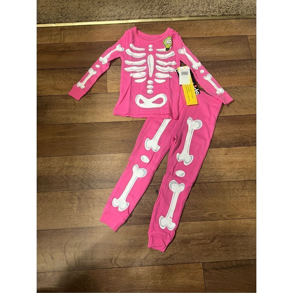 Komar Kids Pink Skeleton Glow In The Dark 2pc Jammy Set Girls 2T NEW
